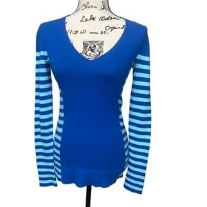 Lilly Pulitzer V-Neck Sweater XS Blue Striped Women's Cotton Blend